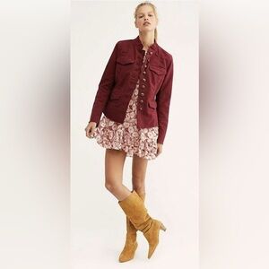 FREE PEOPLE Ella Sergeant Oxblood Red Lace-up Sleeve Jacket Sz Medium
